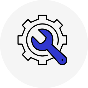 Graphic showcasing a gear and wrench for Quality Assurance & Testing